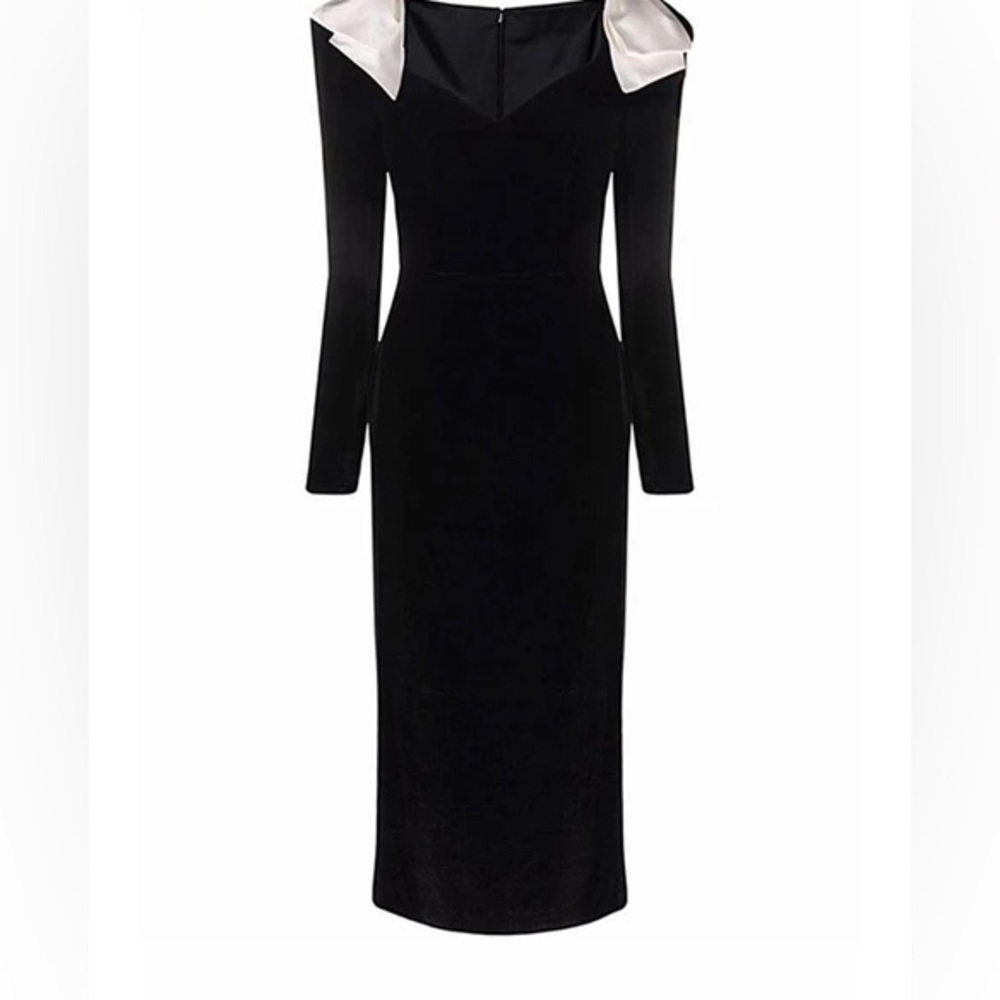 Poem BlackVelvet shoulder bowkont Midi dress